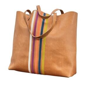 Madewell Tote Transport Bag Women's Leather Brown Stripe Casual Boho Western